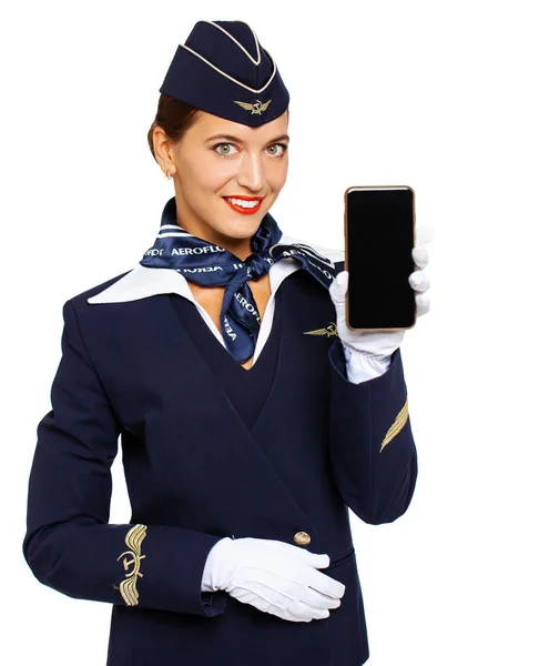 RUSSIA, SAMARA: 22 OCTOBER 2019. Russian stewardess dressed in o — Stock Photo, Image