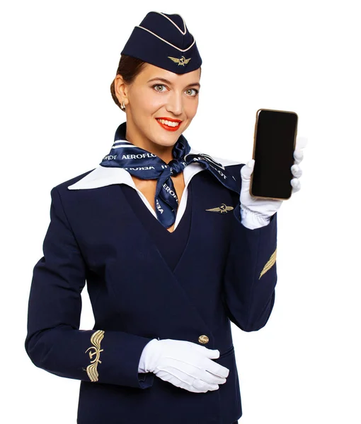 RUSSIA, SAMARA: 22 OCTOBER 2019. Russian stewardess dressed in o — Stock Photo, Image