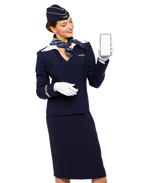 RUSSIA, SAMARA: 22 OCTOBER 2019. Russian stewardess dressed in o — Stock Photo, Image