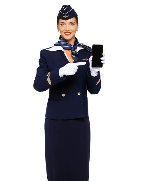 Russland, samara: 22 oktober 2019. russische stewardess gekleidet in o — Stockfoto