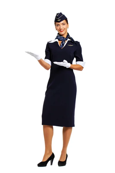 RUSSIA, SAMARA: 22 OCTOBER 2019. Russian stewardess dressed in o — Stock Photo, Image