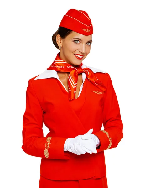 Rosja, Samara: 22 października 2019 r. Rosyjska stewardessa ubrana w — Zdjęcie stockowe