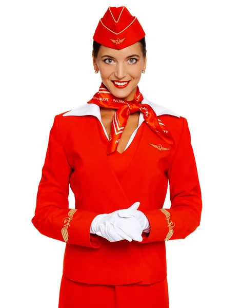 Rusland, Samara: 22 oktober 2019. Russische stewardess gekleed in o — Stockfoto