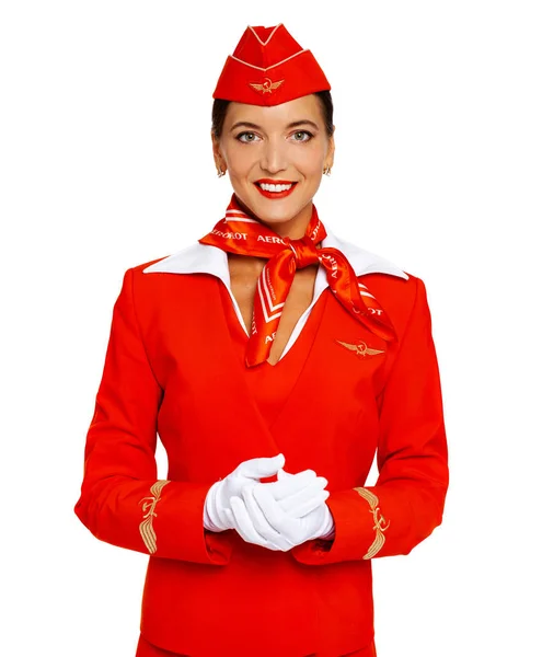 RUSSIA, SAMARA: 22 OCTOBER 2019. Russian stewardess dressed in o — Stock Photo, Image