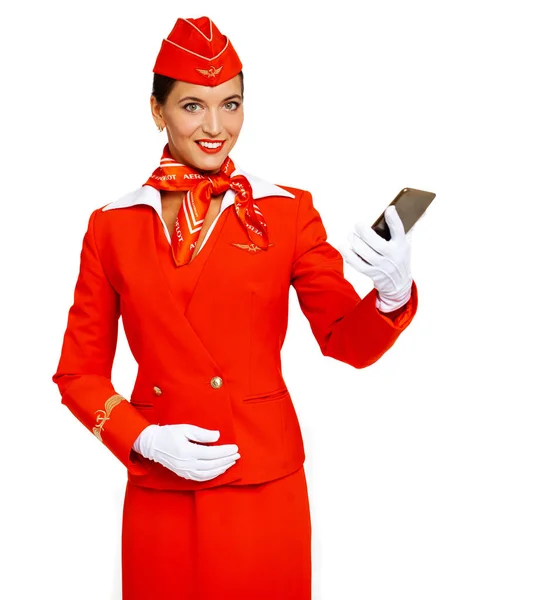 RUSSIA, SAMARA: 22 OCTOBER 2019. Russian stewardess dressed in o — Stock Photo, Image