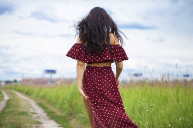 Kadın esmer saç, arka görüş, yazlık Park