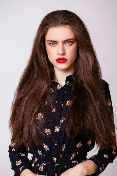 Make Beauty Female Face Close Portrait Young Beautiful Brunette Model — Stockfoto