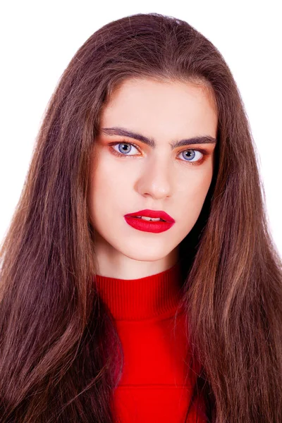 Make Beauty Female Face Close Portrait Young Beautiful Brunette Model — Stock Fotó