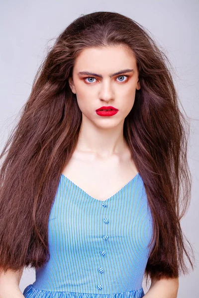 Make Beauty Female Face Close Portrait Young Beautiful Brunette Model — Stock Photo, Image