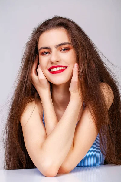 Make Beauty Female Face Close Portrait Young Beautiful Brunette Model — Stock Photo, Image