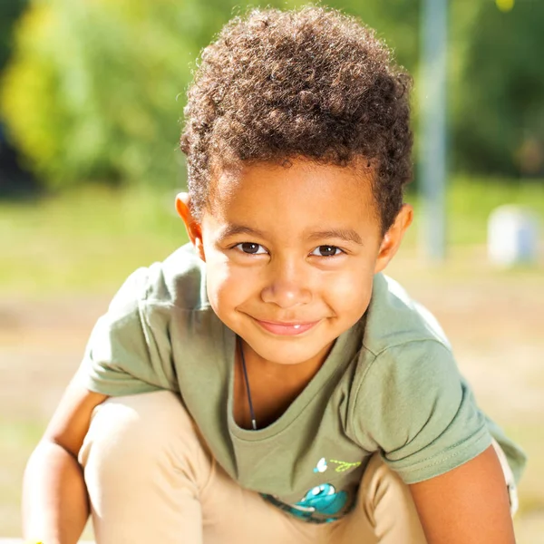 Close Portrait Little Boy Autumn Park — Stock Photo, Image