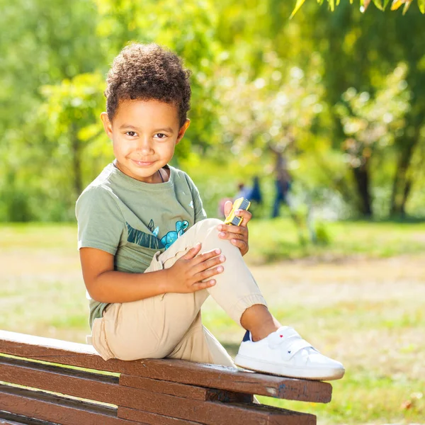 Full Length Portrait Little Boy Autumn Park — Stock Photo, Image