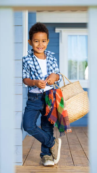 Full Length Portrait Little Boy Autumn Park — Stock Photo, Image