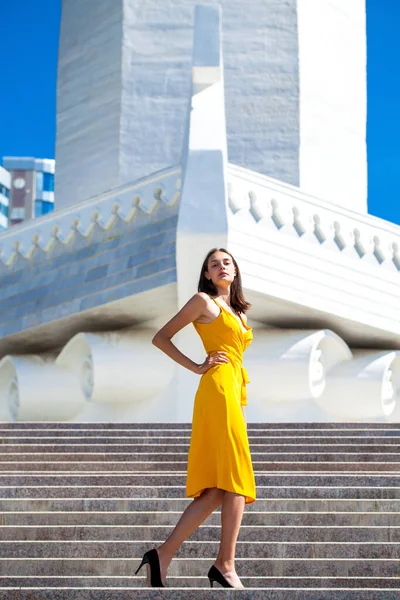 Full Length Portret Van Een Jonge Mooie Vrouw Een Zomer — Stockfoto