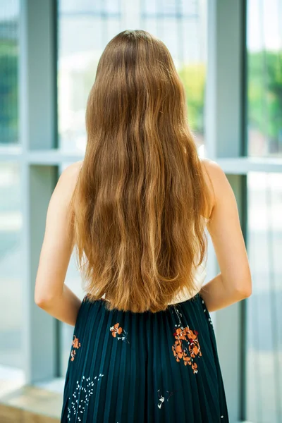 Vue Arrière Modèle Cheveux Bruns Intérieur — Photo