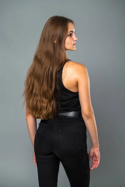 Back Rear View Brunette Hair Model Indoor — Stock Photo, Image