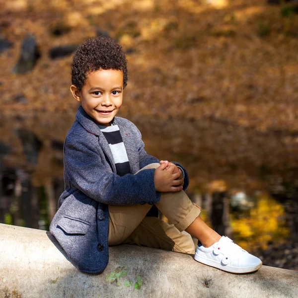 Четырехлетний Мальчик Позирует Осеннем Парке — стоковое фото