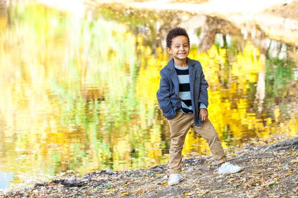 Vierjähriger Kleiner Junge Posiert Herbstpark — Stockfoto
