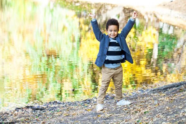 Petit Garçon Quatre Ans Posant Dans Parc Automne — Photo