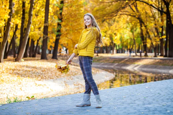 美丽的少女在秋天的公园里摆姿势 — 图库照片