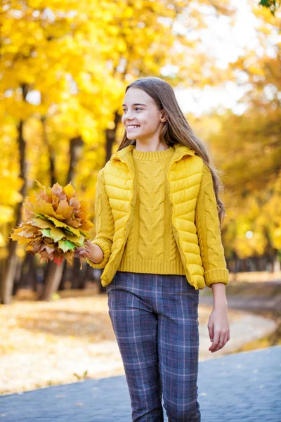 Schöne Teenager Mädchen Posiert Herbst Park — Stockfoto