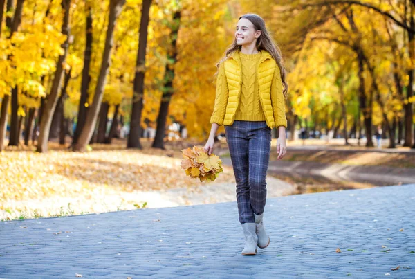 Beautiful Teenage Girl Posing Autumn Park — Stock Photo, Image