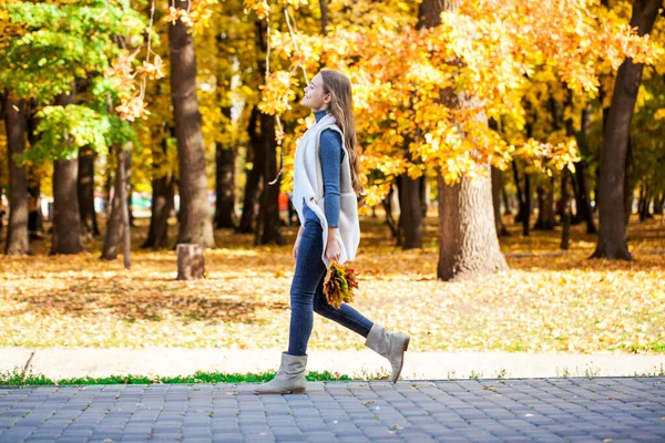 Bella Ragazza Adolescente Posa Nel Parco Autunnale — Foto Stock