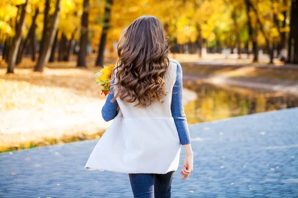 Krásná Dospívající Dívka Pózující Podzimním Parku — Stock fotografie