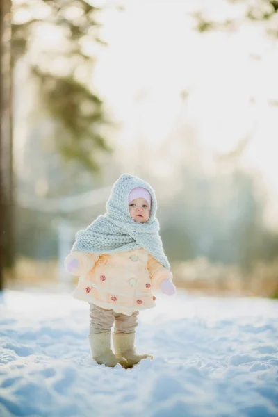 Winter portrait of little girl in fur coat — Stock Photo, Image