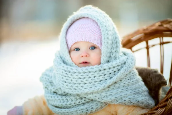 Winter portrait of little girl in fur coat — Stock Photo, Image