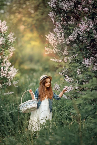 Kleine zusters buiten portret in de buurt van lila boom — Stockfoto