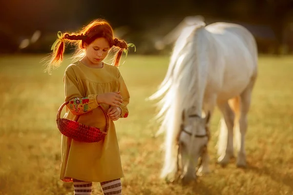 Пиппи Длинный Чулок со своей лошадью — стоковое фото