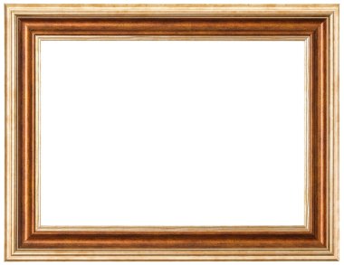 Kahverengi çerçeveli, altın kenarlı, beyaz arka planda izole edilmiş.