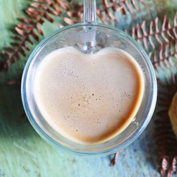 Kaffe Stilleben Hösten Rustik Stil Med Ormbunke — Gratis stockfoto