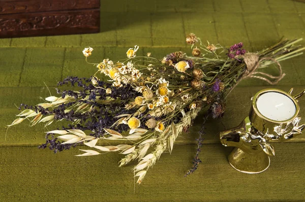 Bos Wilde Weide Zomer Boeket Die Rustieke Boeket Gedroogde Bloemen — Stockfoto