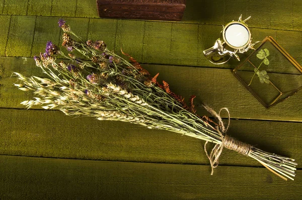 Bos Wilde Weide Zomer Boeket Die Rustieke Boeket Gedroogde Bloemen — Stockfoto