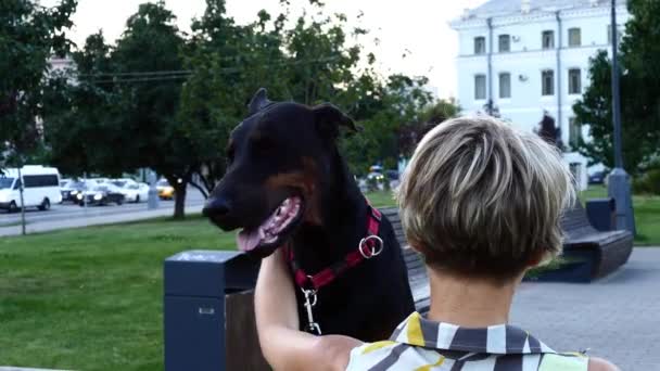 Kvinna med svart hund — Stockvideo