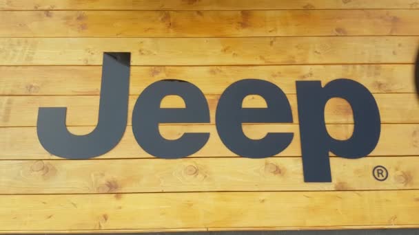 Jeep logo on wooden floor — Stock Video