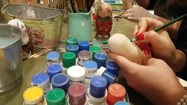 Group People Paints Dolls Traditional Russian Wooden Toys Dec 2018 — Stock video