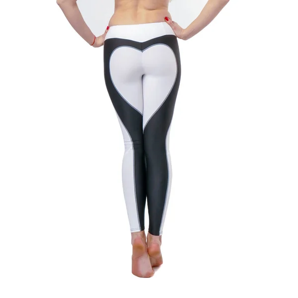 Donna Gambe Sport Fitness Vestito Bianco Nero Isolato Sfondo Bianco — Foto Stock