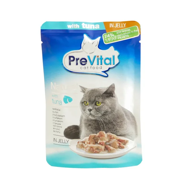 Prevital met tonijn, zakjes van voeding voor de kat. — Stockfoto