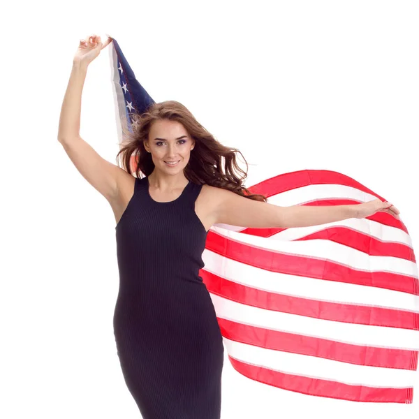 Jovem feliz segurando bandeira dos EUA. Imagem isolada — Fotografia de Stock
