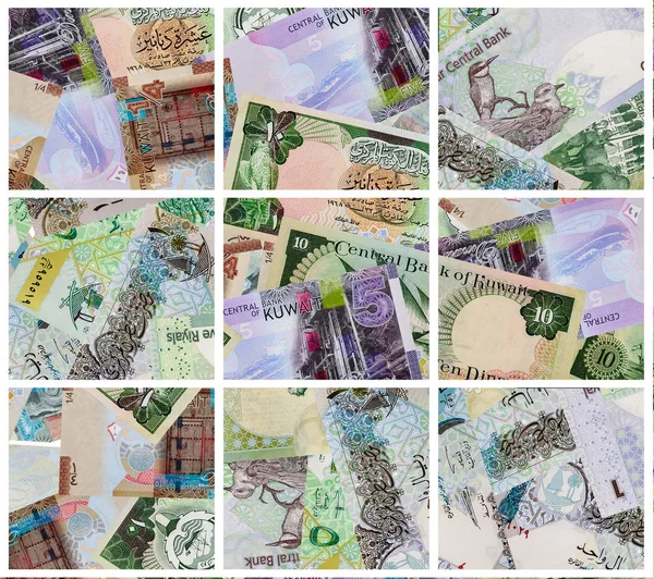 Dinar kuwaití y Qatar Fondo de billetes Riyal . — Foto de Stock