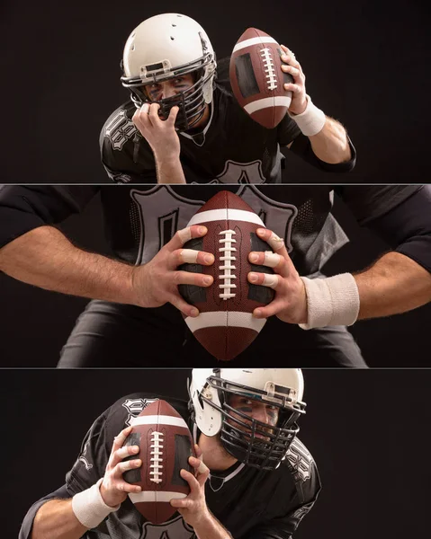 Bijgesneden afbeelding van sportman houdt van American Football bal — Stockfoto