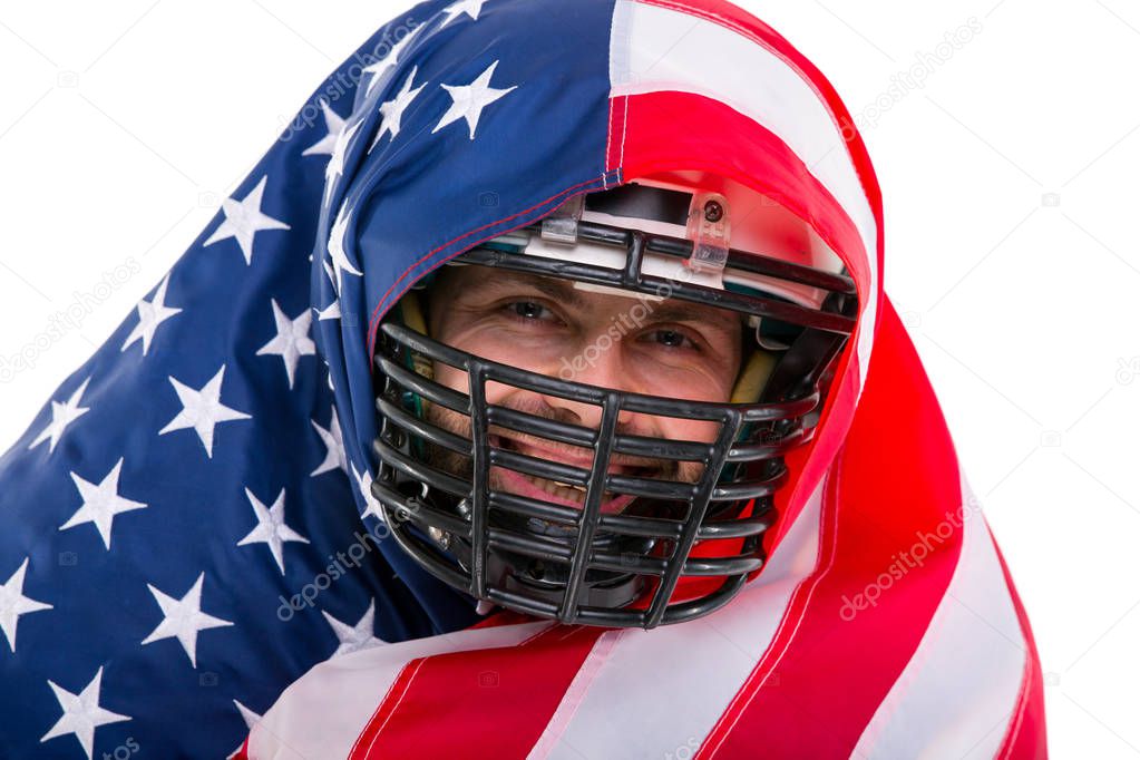 Bearded American football player, portrait.