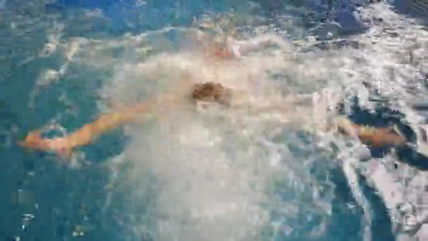 Felnõtt férfiak a medencében gyorsan úsznak — Stock videók