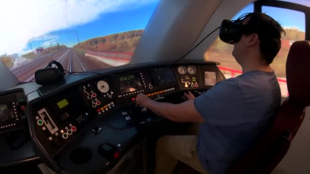 Simulador de VR de trem moderno . — Vídeo de Stock