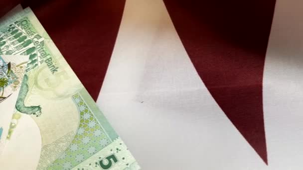 Money on Flag Of Qatar — Stock Video