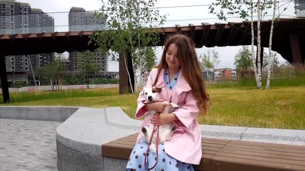 Mulher juntos com cão no parque — Vídeo de Stock