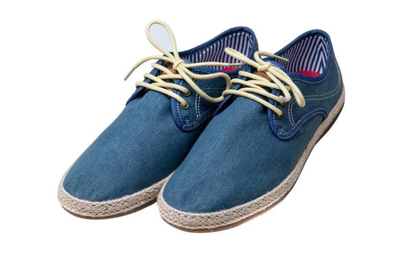 Deel van paar blauw man schoen — Stockfoto